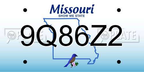 9Q86Z2 Missouri License Plate