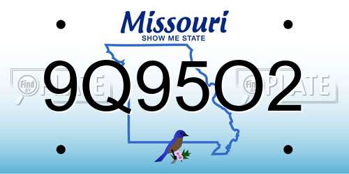 9Q95O2 Missouri License Plate