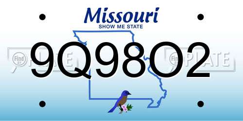 9Q98O2 Missouri License Plate