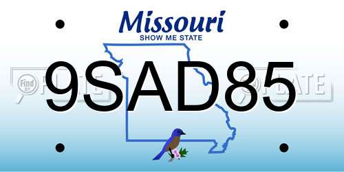 9SAD85 Missouri License Plate