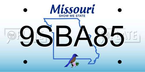 9SBA85 Missouri License Plate