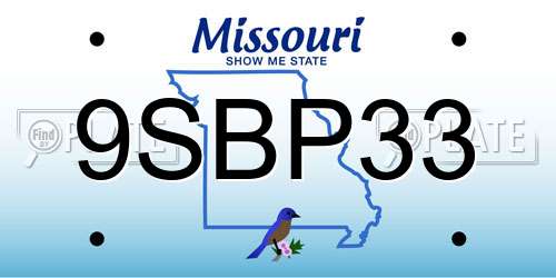 9SBP33 Missouri License Plate