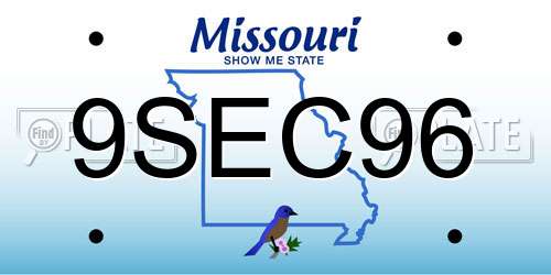 9SEC96 Missouri License Plate