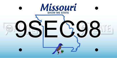 9SEC98 Missouri License Plate