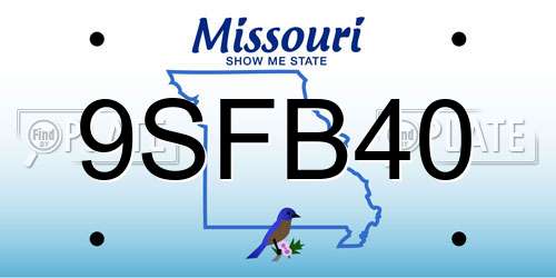 9SFB40 Missouri License Plate