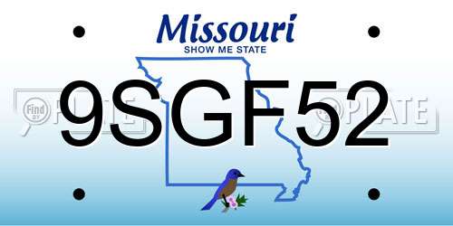 9SGF52 Missouri License Plate