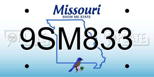 9SM833 Missouri License Plate