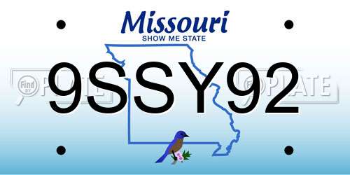 9SSY92 Missouri License Plate
