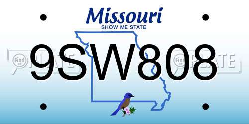 9SW808 Missouri License Plate