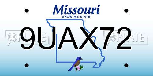 9UAX72 Missouri License Plate