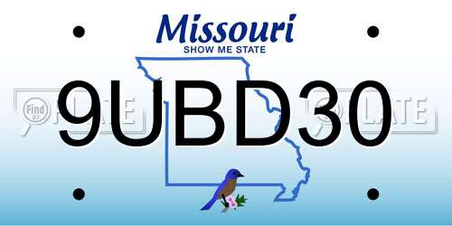 9UBD30 Missouri License Plate