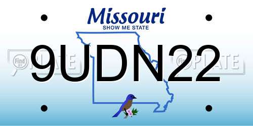 9UDN22 Missouri License Plate