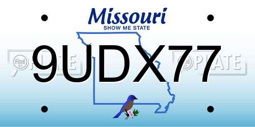 9UDX77 Missouri License Plate