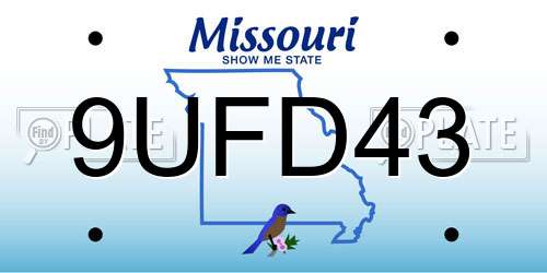 9UFD43 Missouri License Plate