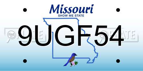9UGF54 Missouri License Plate