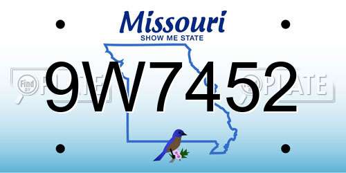 9W7452 Missouri License Plate