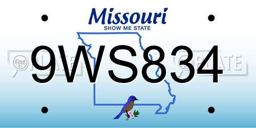 9WS834 Missouri License Plate