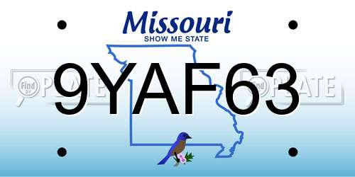 9YAF63 Missouri License Plate
