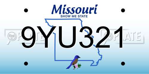 9YU321 Missouri License Plate