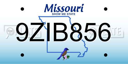 9ZIB856 Missouri License Plate