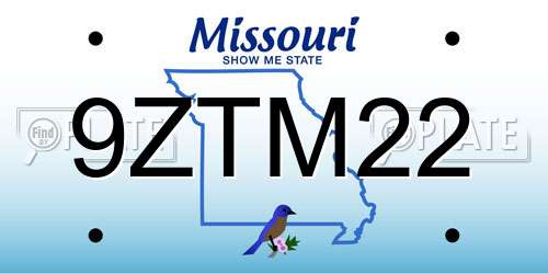 9ZTM22 Missouri License Plate