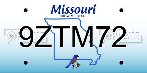 9ZTM72 Missouri License Plate