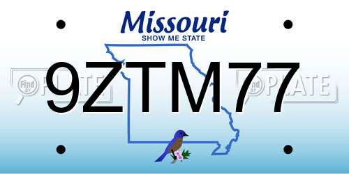9ZTM77 Missouri License Plate