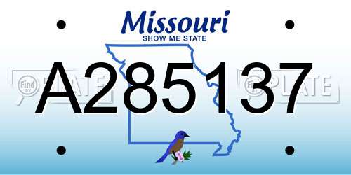 A285137 Missouri License Plate