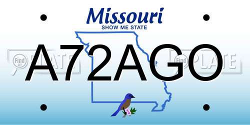 A72AGO Missouri License Plate