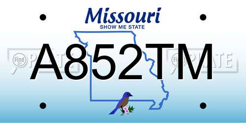 A852TM Missouri License Plate