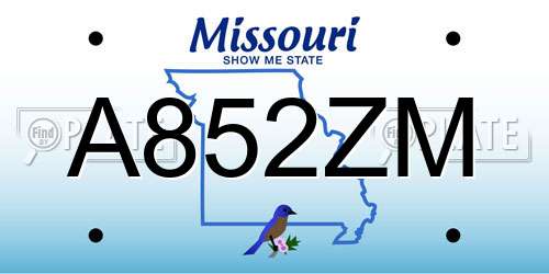 A852ZM Missouri License Plate