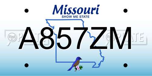 A857ZM Missouri License Plate