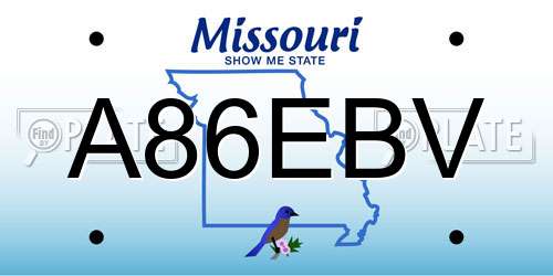 A86EBV Missouri License Plate