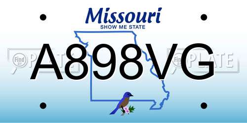 A898VG Missouri License Plate