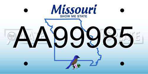 AA99985 Missouri License Plate