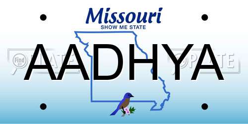 AADHYA Missouri License Plate