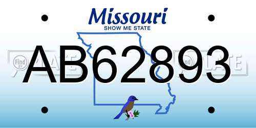 AB62893 Missouri License Plate