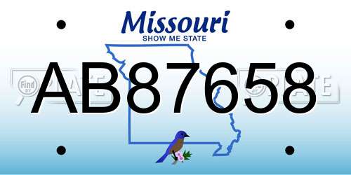 AB87658 Missouri License Plate