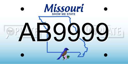 AB9999 Missouri License Plate