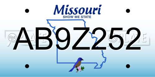 AB9Z252 Missouri License Plate
