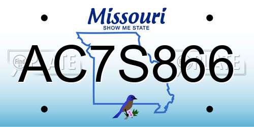 AC7S866 Missouri License Plate