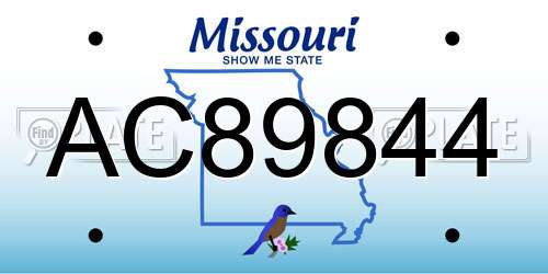 AC89844 Missouri License Plate