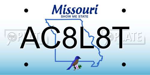 AC8L8T Missouri License Plate