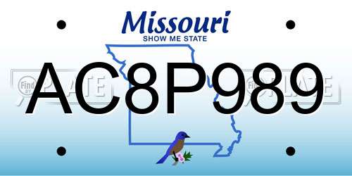 AC8P989 Missouri License Plate