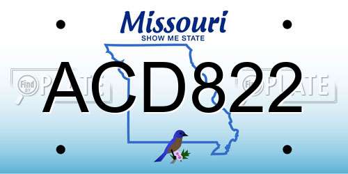 ACD822 Missouri License Plate