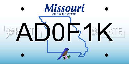 AD0F1K Missouri License Plate