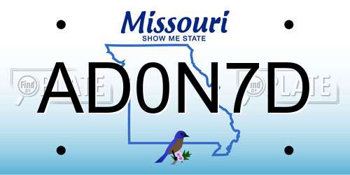 AD0N7D Missouri License Plate