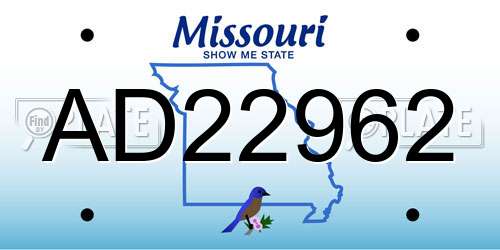 AD22962 Missouri License Plate