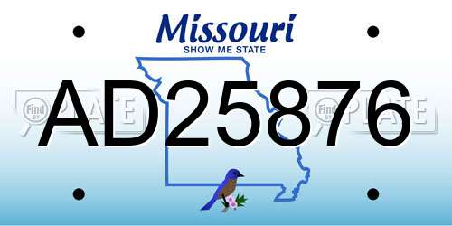 AD25876 Missouri License Plate