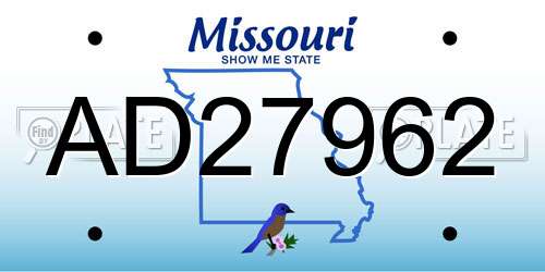 AD27962 Missouri License Plate